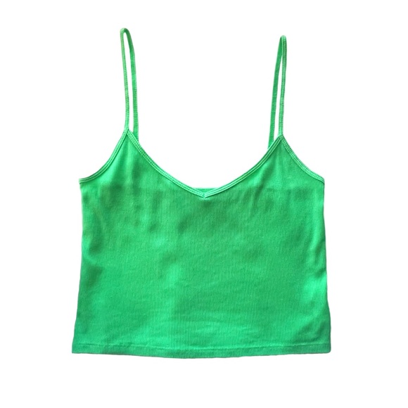 NWOT Aerie Bright Brat Green Cropped V-Neck Tank | Ribbed RealSoft Cami Sz Large - Picture 1 of 6